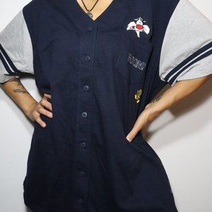 Vintage Looney Tunes 90s WB Women's XL Tweety Embroidered Blue T-shirt